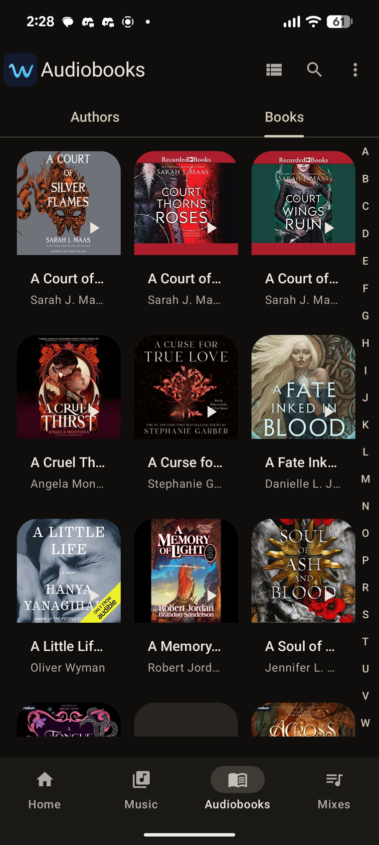 liquidWave Audiobooks library showing a grid of book covers