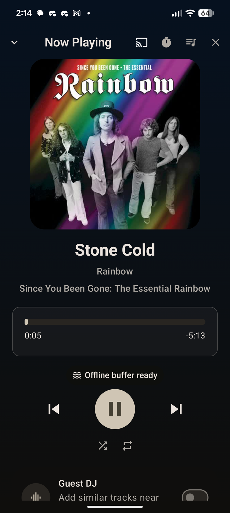 liquidWave Now Playing screen with album art and playback controls