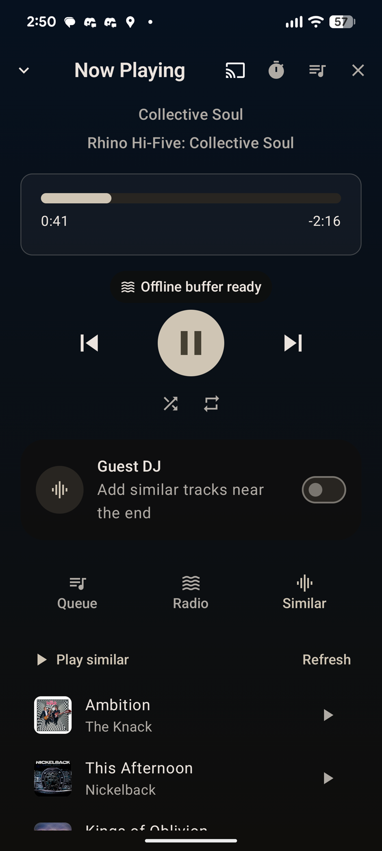liquidWave Similar tracks screen listing songs that sound alike